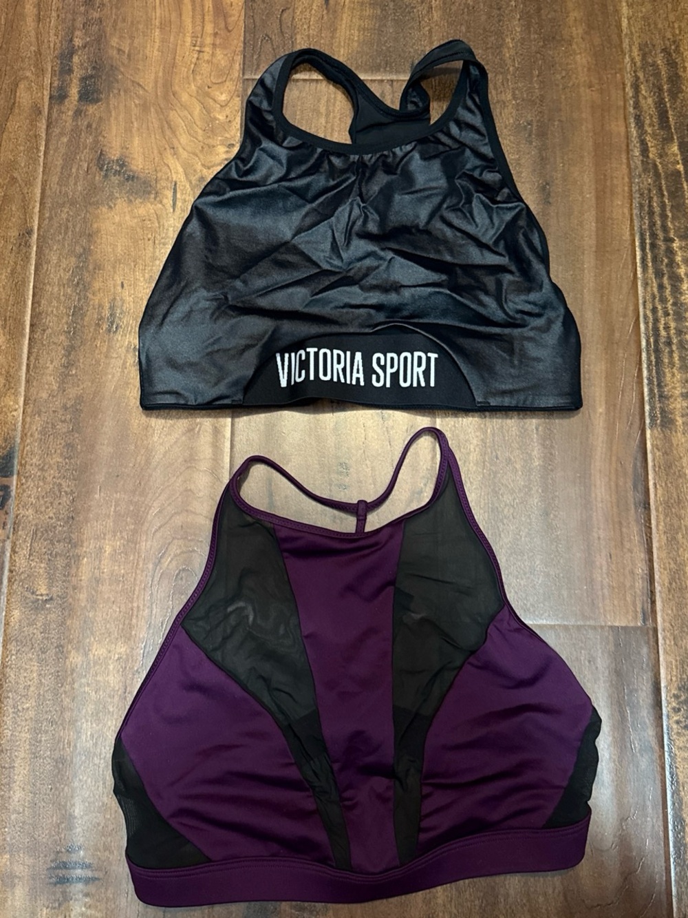 Victoria's Secret Black Sports Bra & Purple Mesh High-Neck Bralette